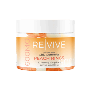 New Revive CBD Gummies Packaging Front of 30ct Jar, Peach