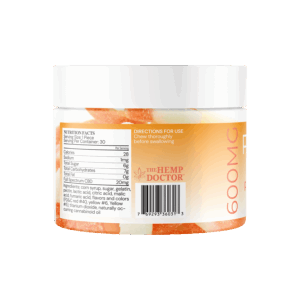 New Revive CBD Gummies Packaging Back of 30ct Jar, Peach