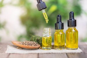 A couole of CBD oil in bottles.