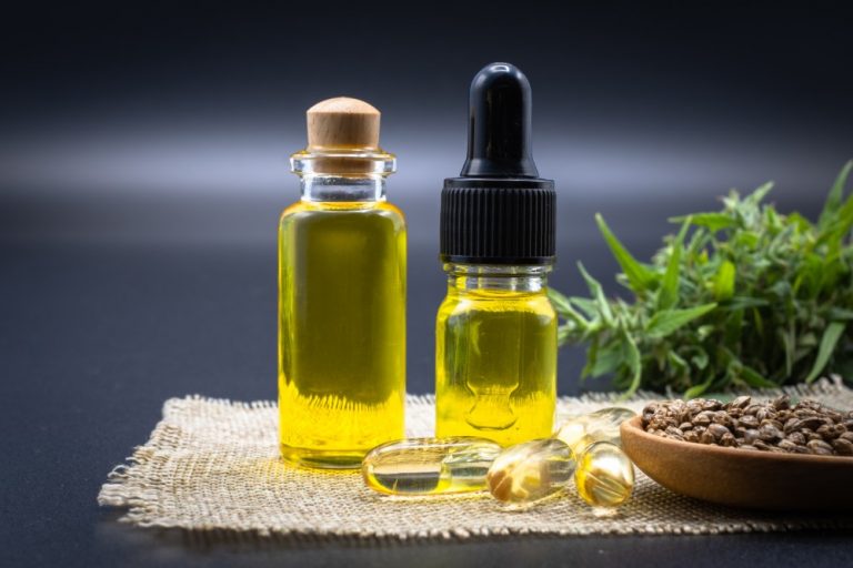 Two CBD oil bottles.