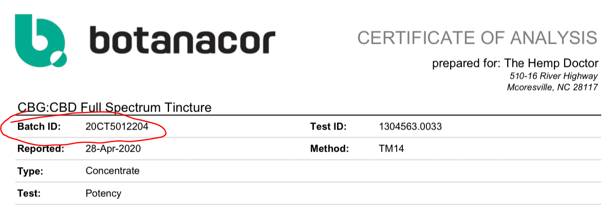 batch number on COA