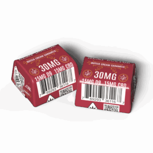 Butter Cream Caramels - 1:1 D9:CBD - 30MG Per Piece, image of two wrapped caramels, by The Hemp Doctor