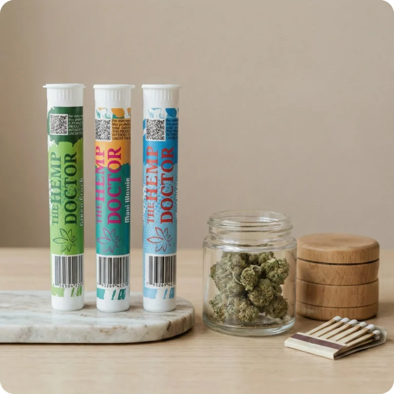 Cannabis products and accessories displayed neatly.