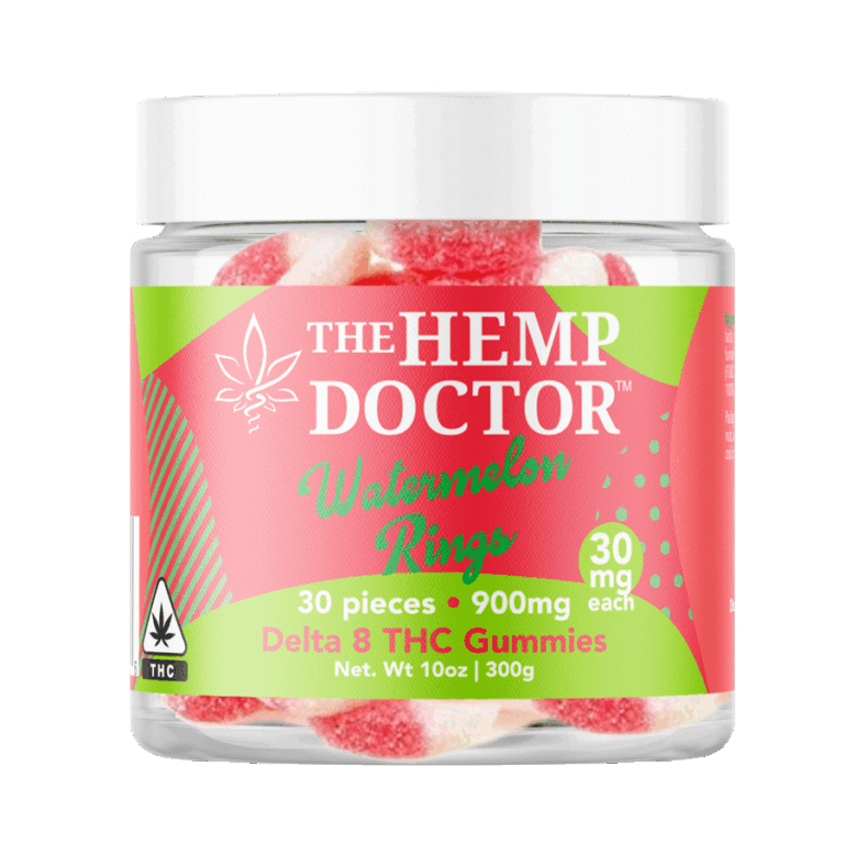 a jar of delta 8 watermelon gummies rings