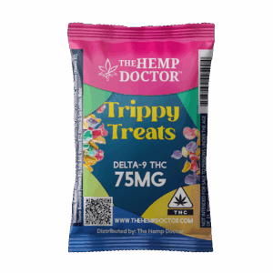 front of packaging for delta 9 trippy treats by the hemp doctor