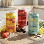 Three colorful THC seltzer cans