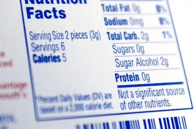 Close-up of a label of nutrition facts