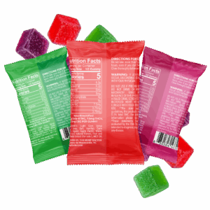 a group of packages of rapid release energy gummies