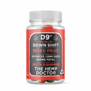 Front of packaging for 50ct Downshift Gummies by The Hemp Doctor - Super Full Spectrum Gummy