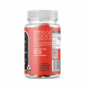 Back of packaging for 50ct Downshift Gummies by The Hemp Doctor - Super Full Spectrum Gummy