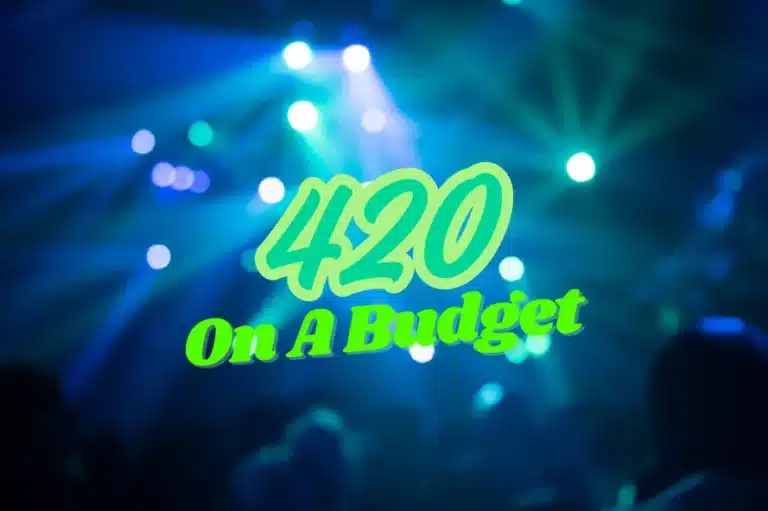a blue and green lights with the text 420 on a budget