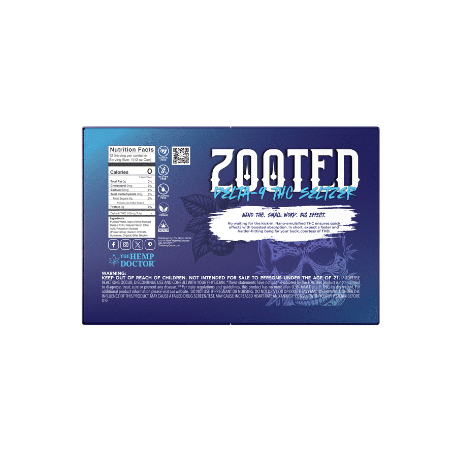 ZOOTED | DELTA 9 THC SELTZER | 100MG - The Hemp Doctor