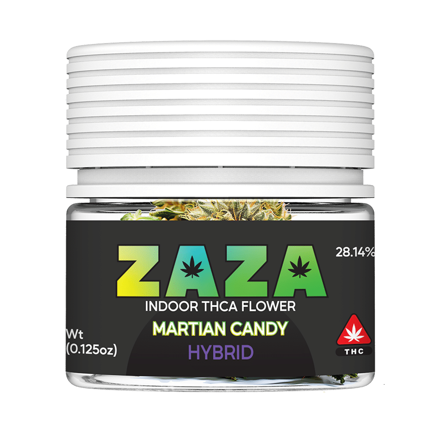 Cannabis jar labeled Martian Candy