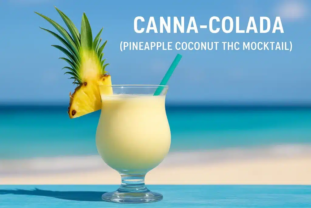 a glass of white liquid with a pineapple slice on top of it