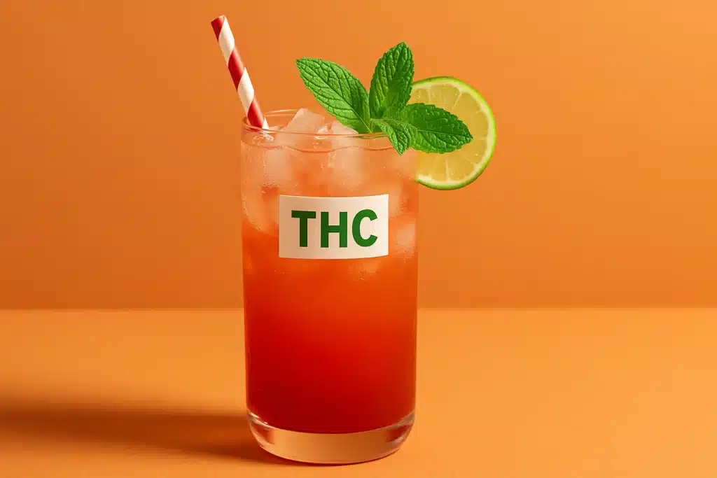 a glass of liquid with a straw and a lime and mint leaf