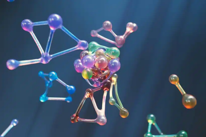 a group of colorful molecules of terpenes floating in the air