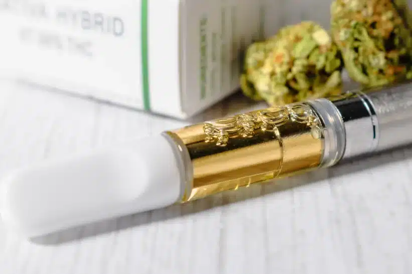 A close up of distillate inside a vape cart