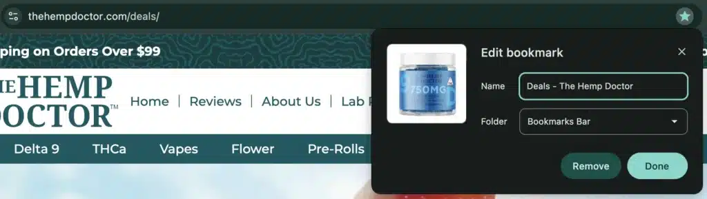 Bookmark editing for The Hemp Doctor