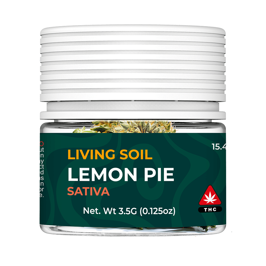 Living Soil 3.5g packaging, FRONT - Strain = Lemon Pie(Sativa)