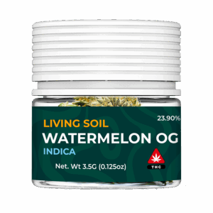 Living Soil 3.5g packaging, FRONT - Strain = Watermelon OG (indica)