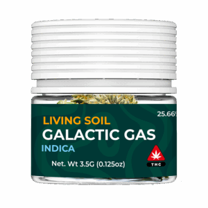 Living Soil 3.5g packaging, FRONT - Strain = Galactic Gas (indica)