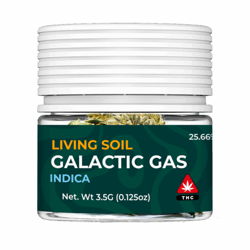 mock_Galactic Gas_Living soil 3.5G CB SP JAR_FRONT Living Soil 3.5g packaging, FRONT - Strain = Galactic Gas (indica)