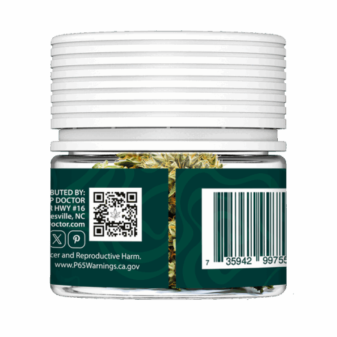 mock_Super Good_Living soil 3.5G CB SP JAR_BACK Living Soil 3.5g packaging, BACK - Strain = Super Good (sativa)