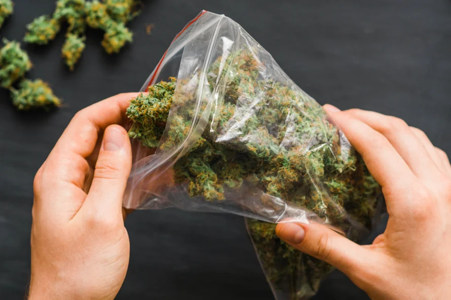A zip of weed opened