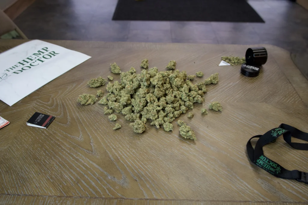 A pile of QP cannabis on table