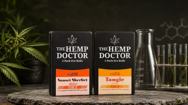 Two packs of THCP pre-rolls displayed.