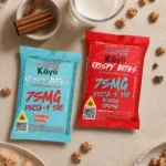 Two colorful snack packages on table