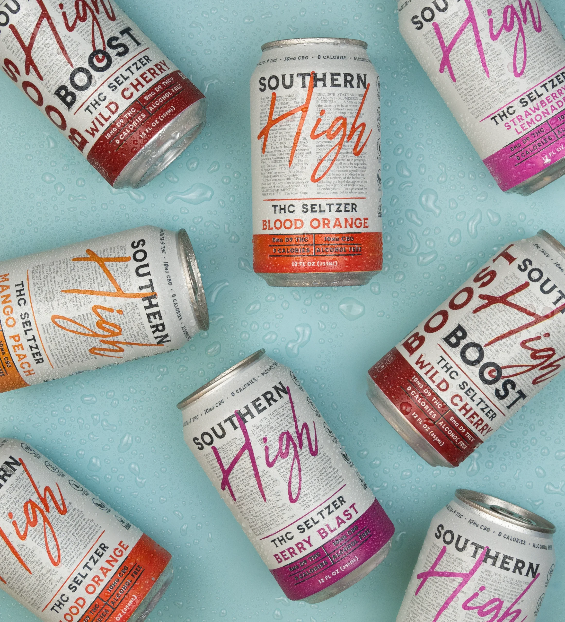 Cans of Southern High THC seltzer