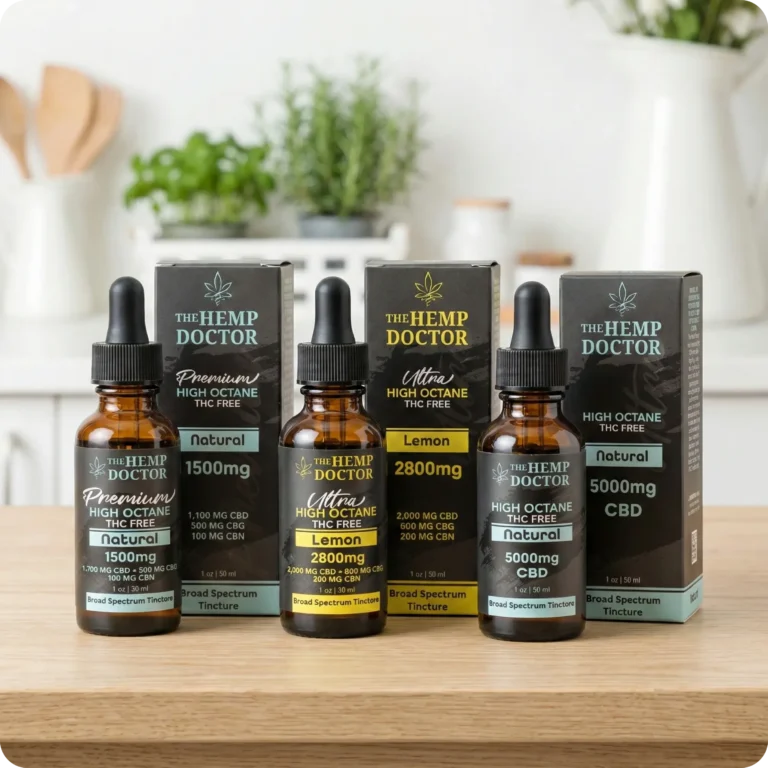 Bottles of CBD tinctures on display
