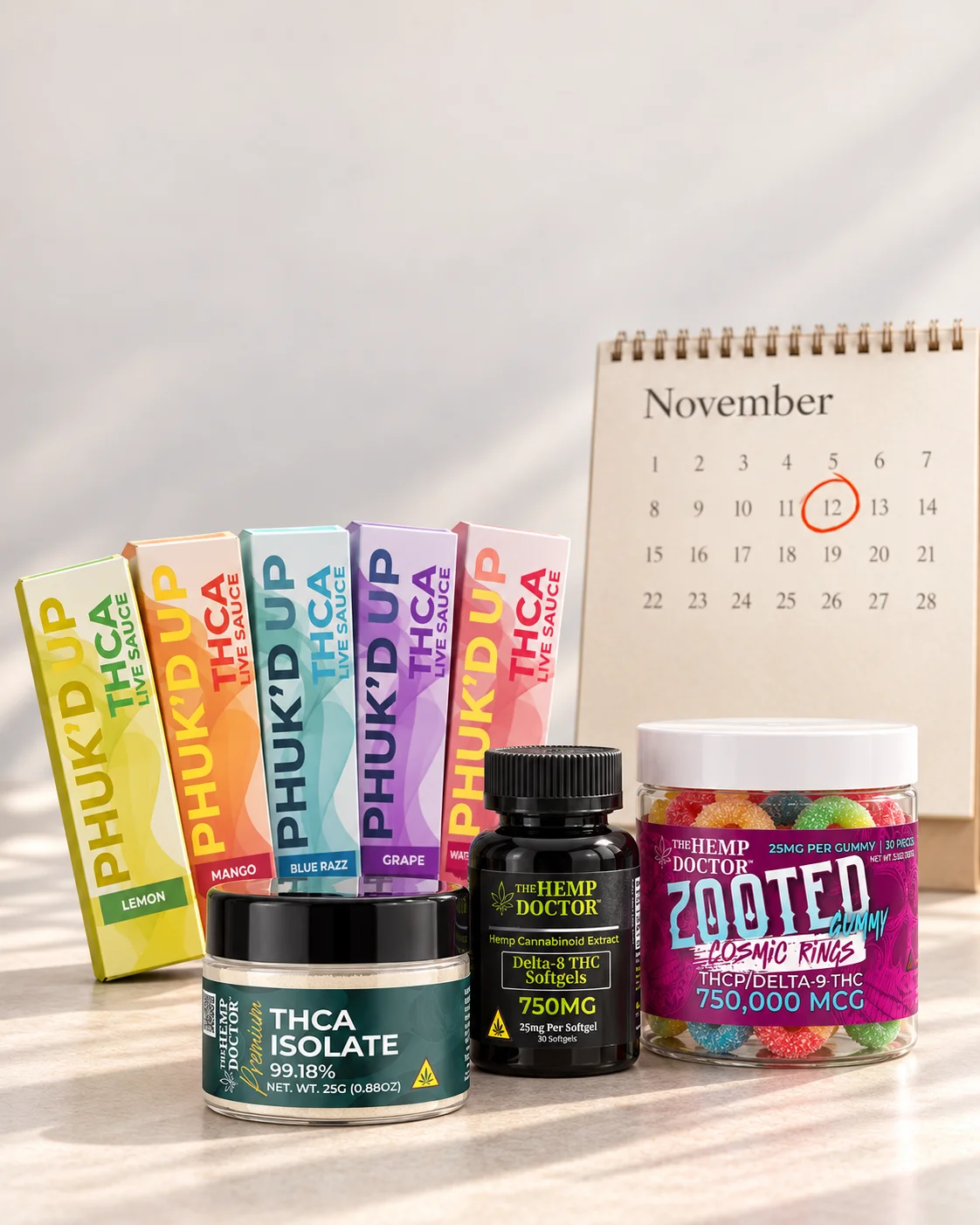 Products with calendar backdrop
